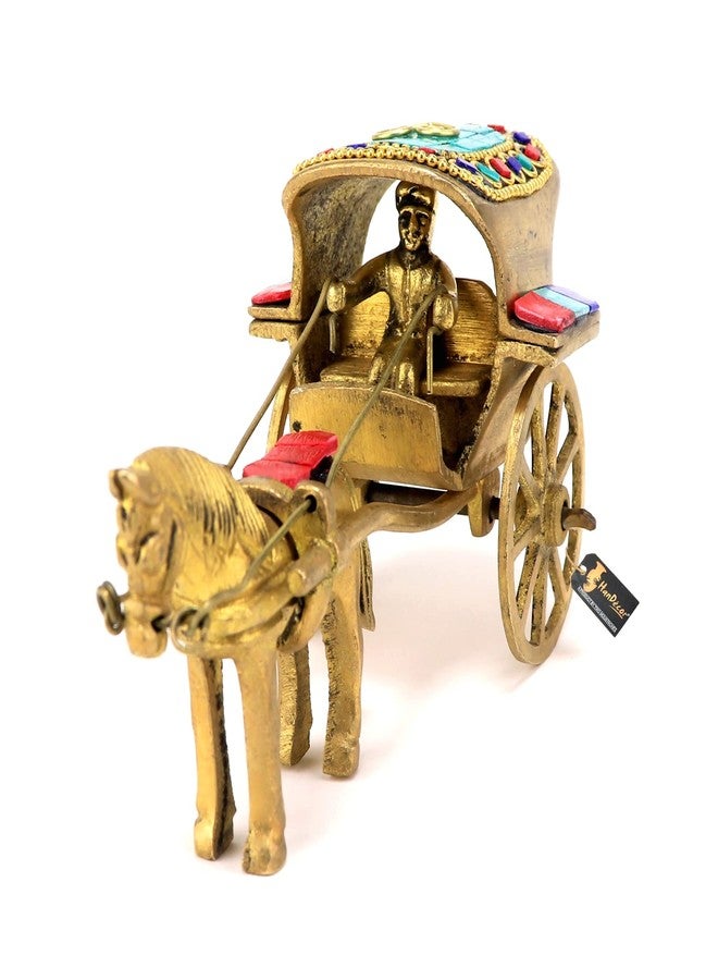 Two Moustaches Gemstone Work Brass Horse Cart Replica Decor Showpiece, Royal Vintage Miniature Home & Office Decor, for Housewarming, Weddings & Festivals, Multicolored, Pack of 1 - Image 3